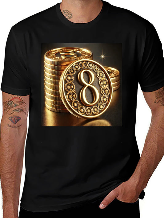 Lucky Number 8 Coin Tee - Gold Symbol Graphic T-Shirt