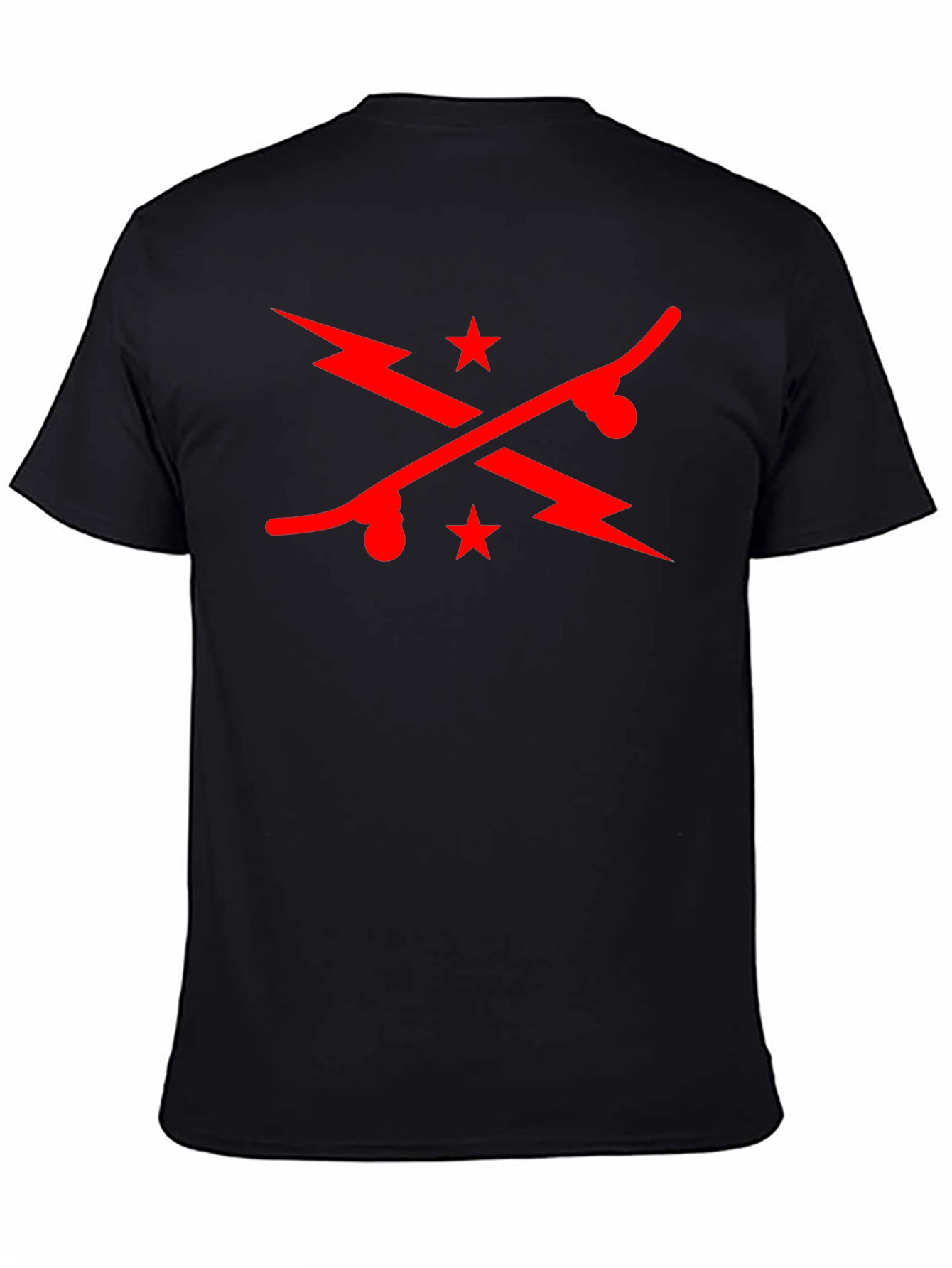 Cool Skateboard & Lightning Bolt Graphic Black T-Shirt
