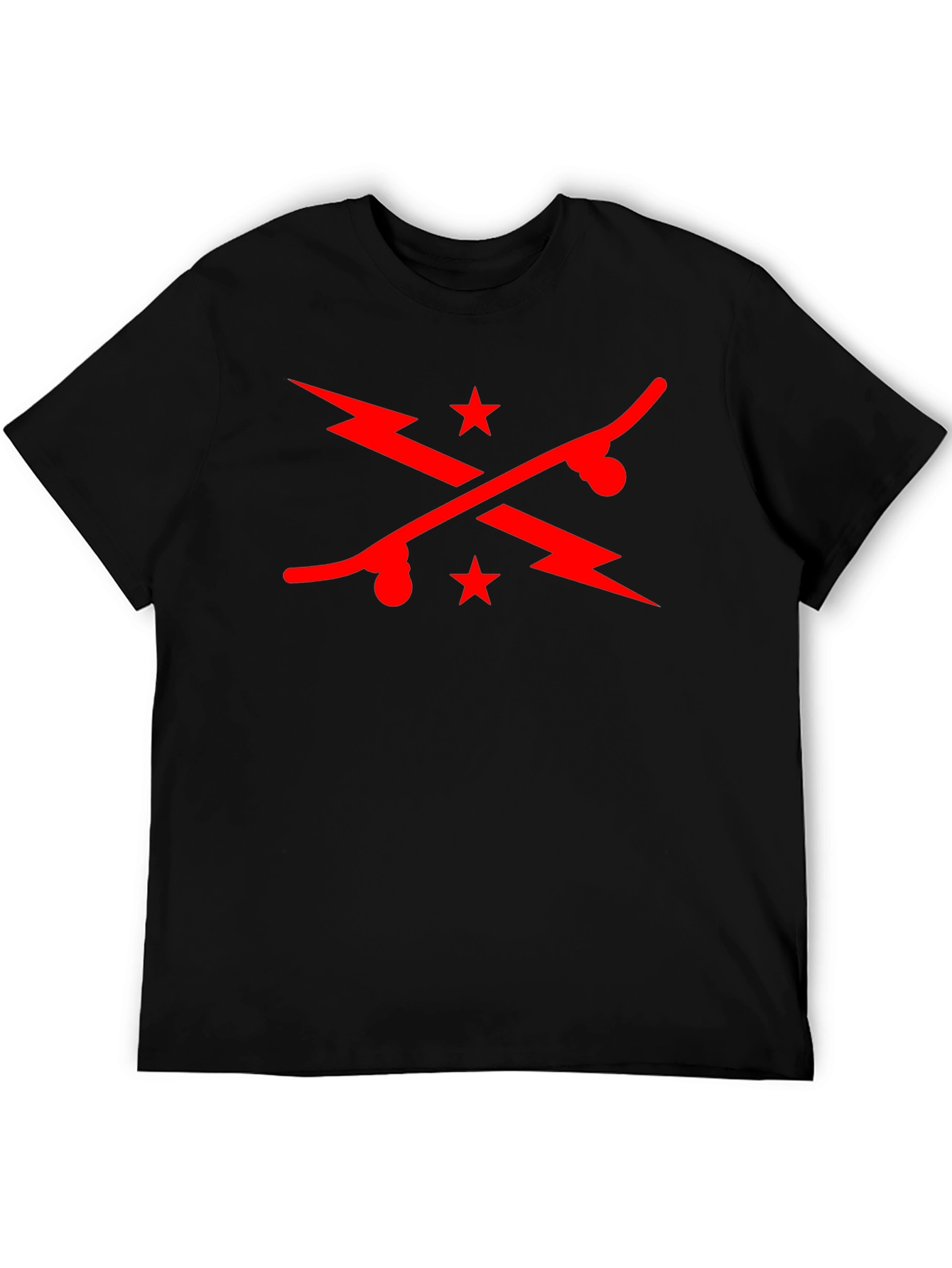 Cool Skateboard & Lightning Bolt Graphic Black T-Shirt
