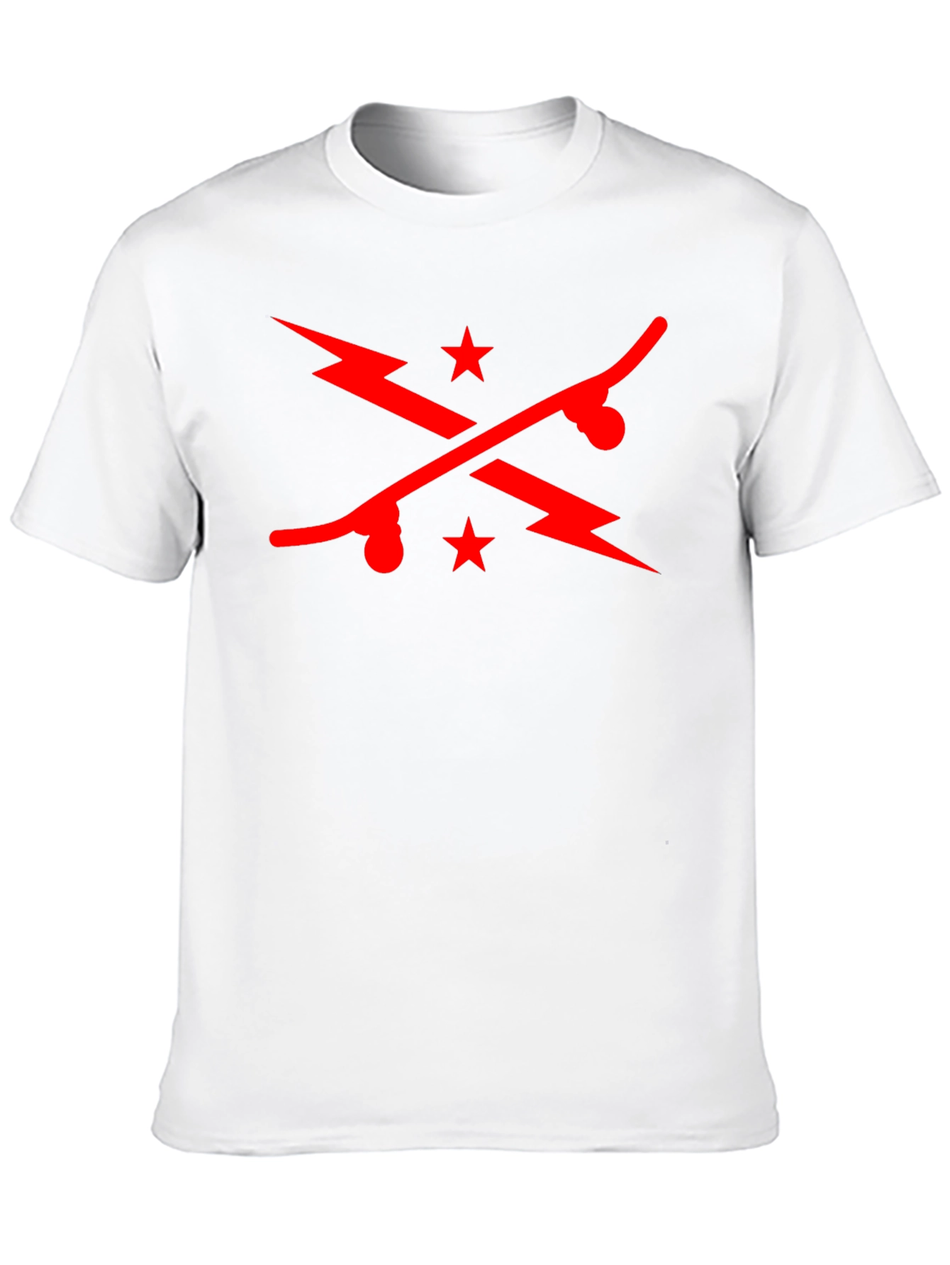 Cool Skateboard & Lightning Bolt Graphic Black T-Shirt