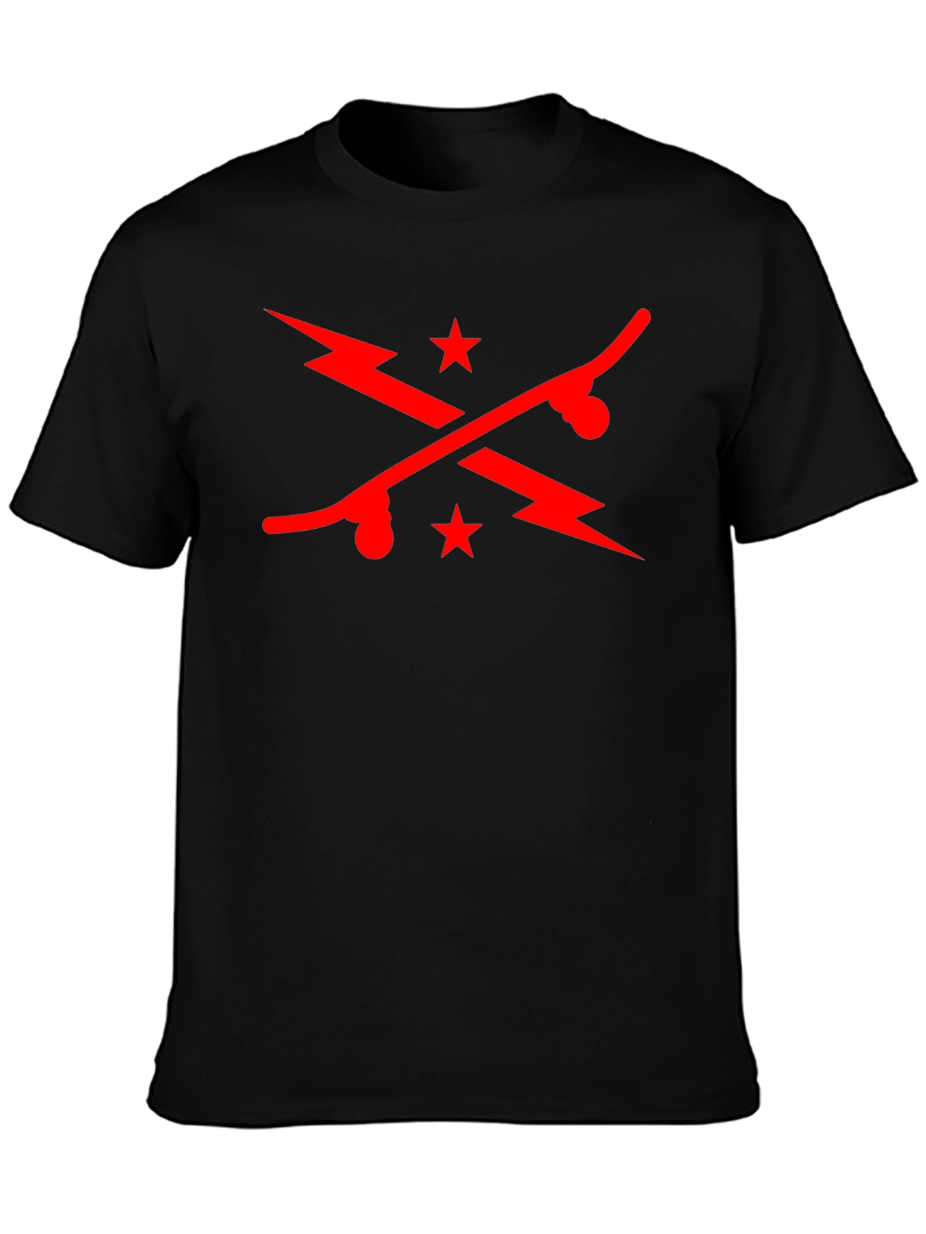 Cool Skateboard & Lightning Bolt Graphic Black T-Shirt