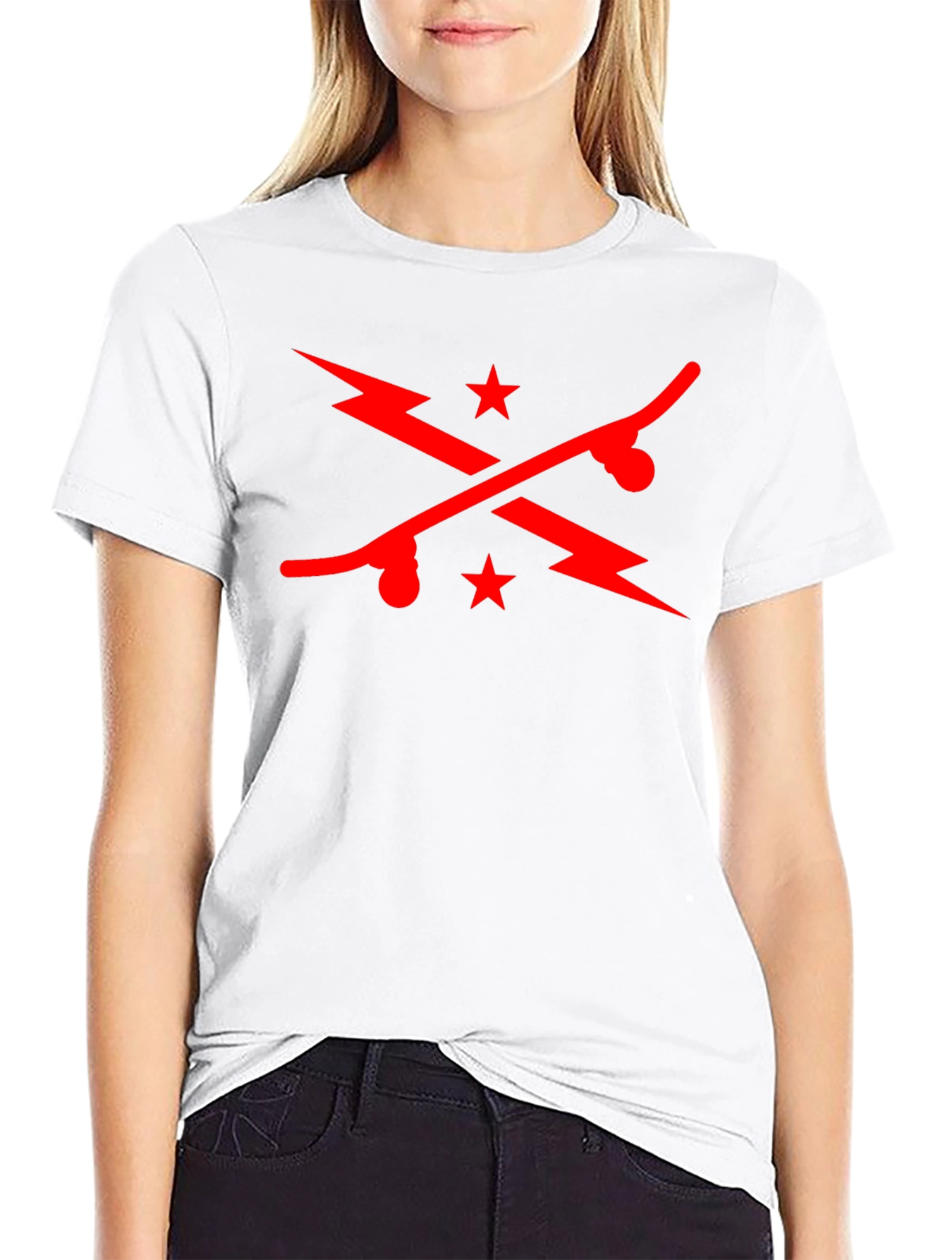 Cool Skateboard & Lightning Bolt Graphic Black T-Shirt