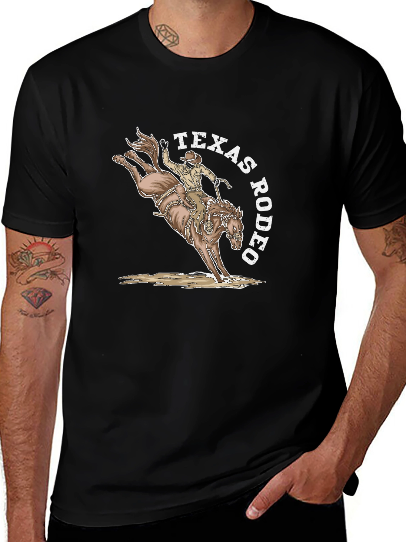 Texas Rodeo Graphic T-Shirt - Cowboy Horseback Riding