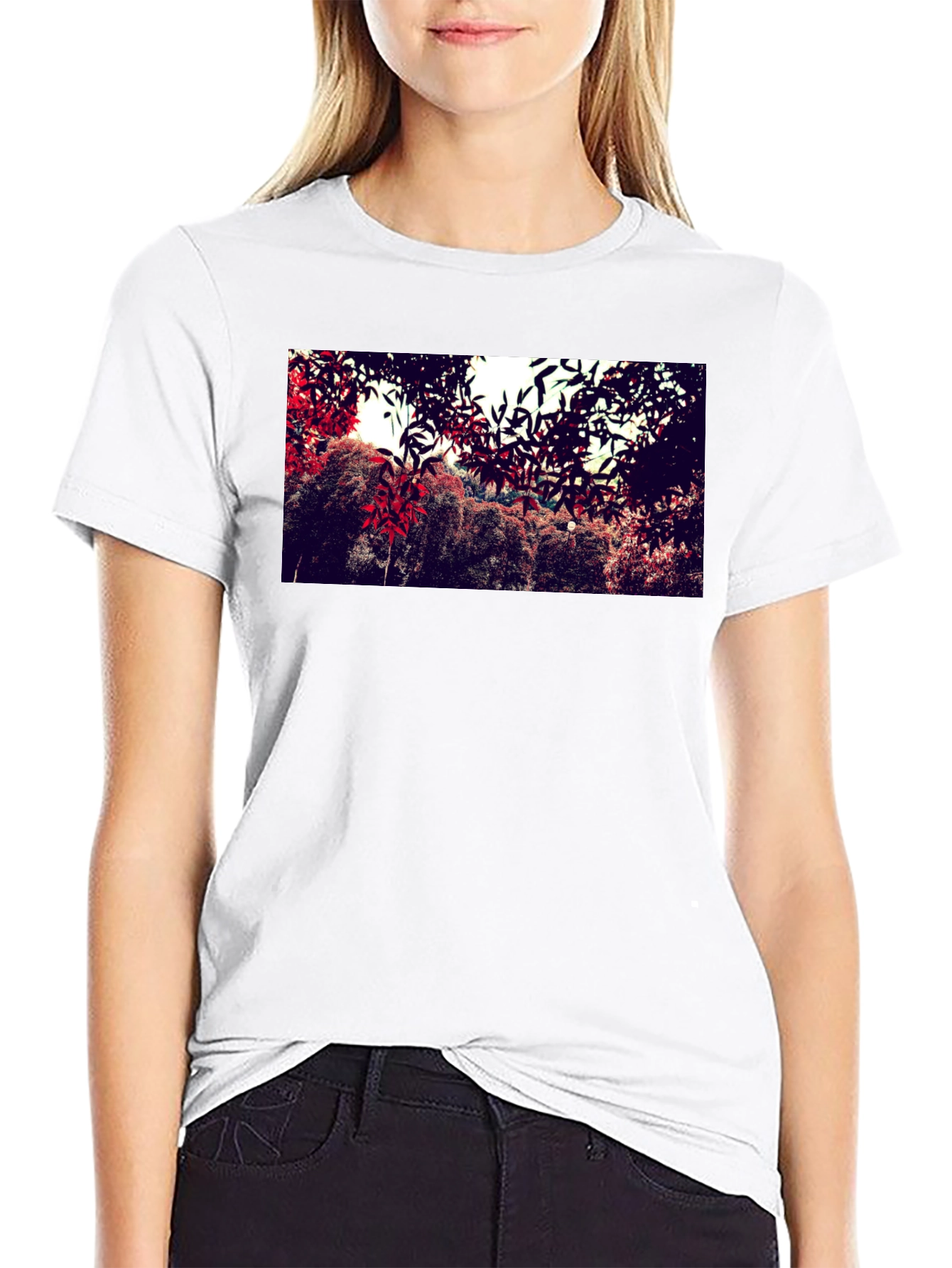 Nature Print Black Cotton Crew Neck T-Shirt