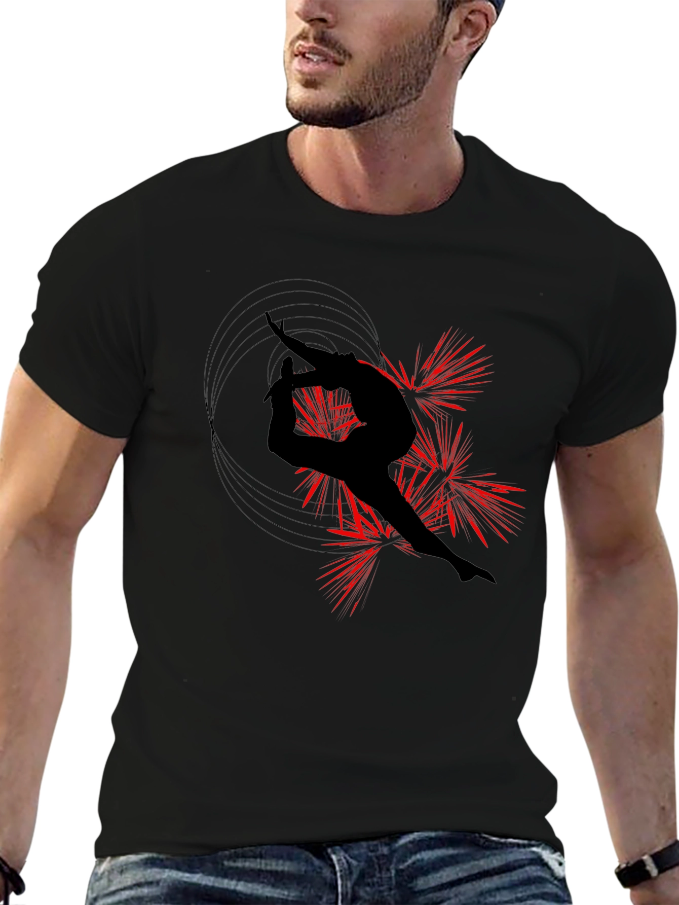 Gymnast Silhouette Graphic Tee - Black Cotton T-Shirt