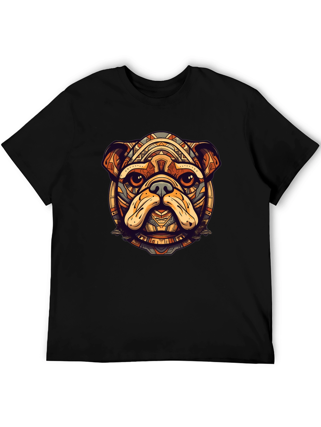 Bulldog Tribal Art Black T-Shirt