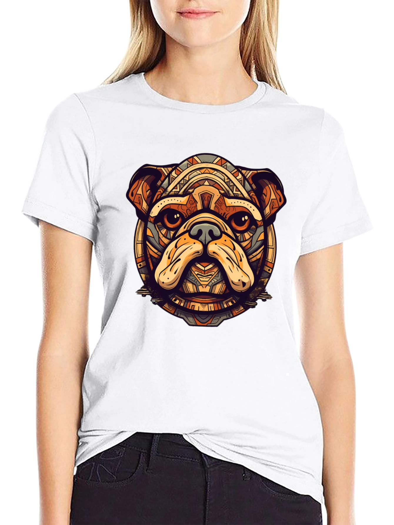 Bulldog Tribal Art Black T-Shirt