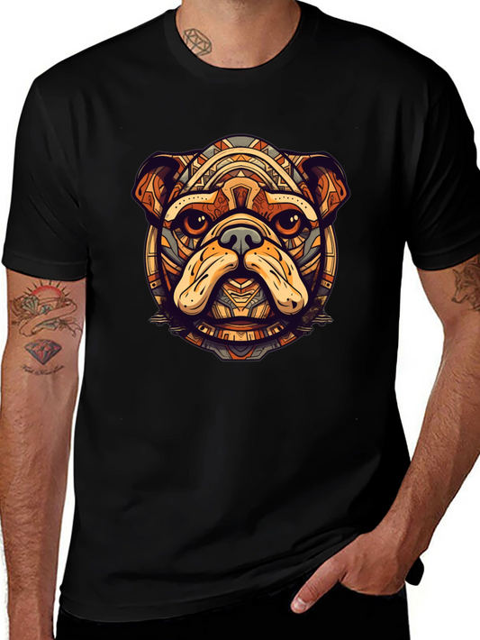 Bulldog Tribal Art Black T-Shirt