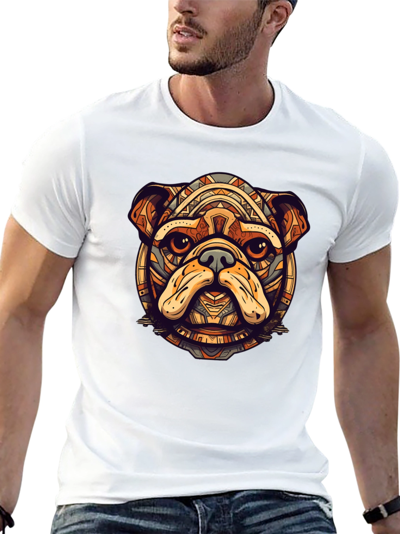 Bulldog Tribal Art Black T-Shirt