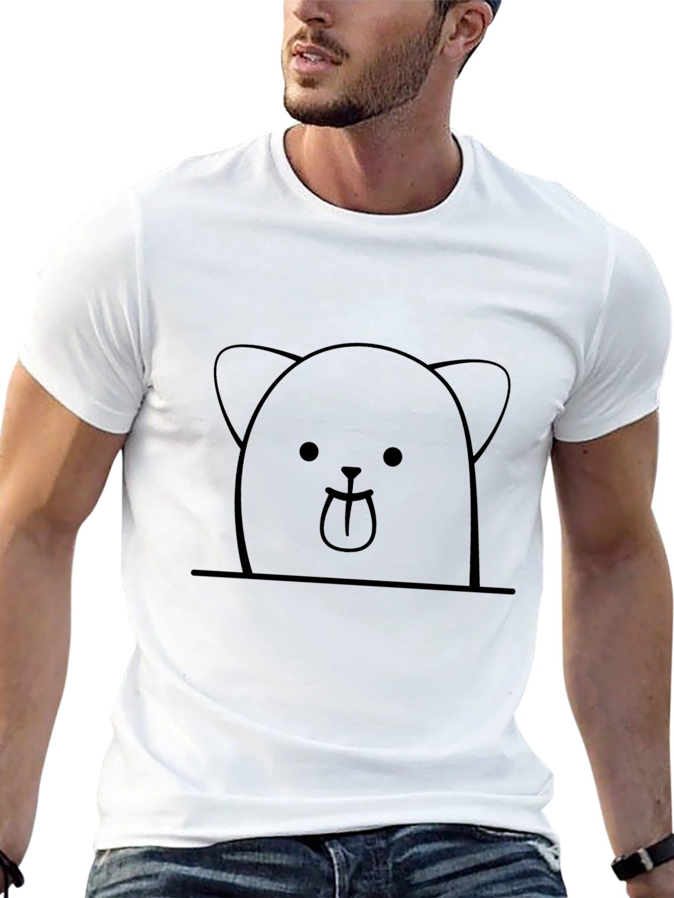 Cute Bear Graphic Tee - Black Cotton Casual Shirt