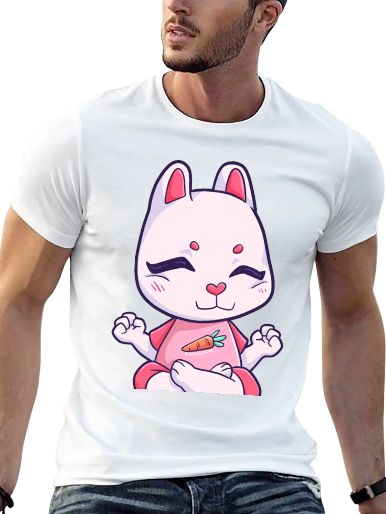 Meditating Bunny T-Shirt - Black Cotton Tee