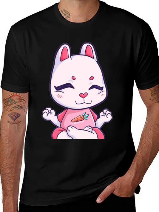 Meditating Bunny T-Shirt - Black Cotton Tee