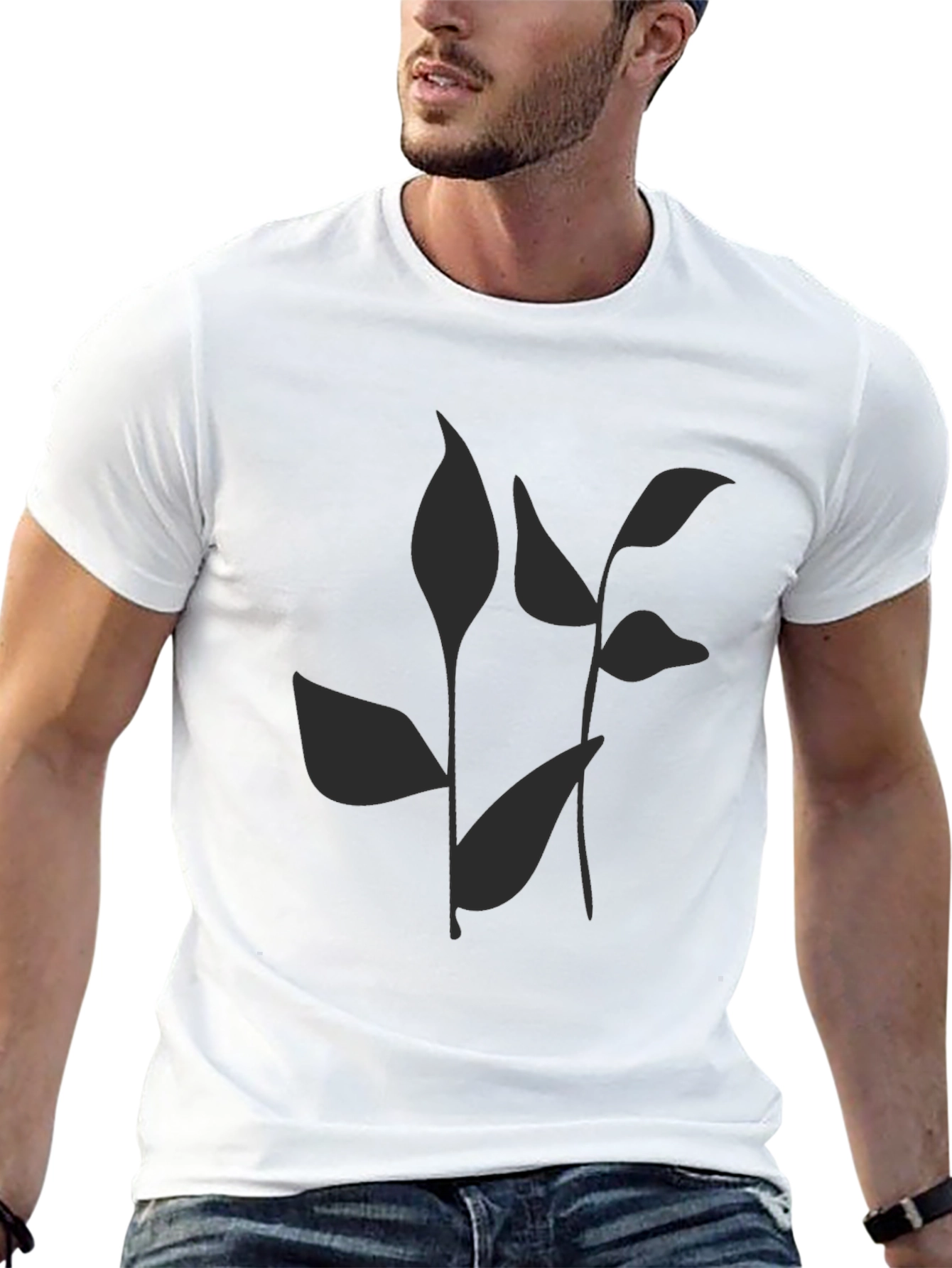 Stylish Black Tee with Abstract Leaf Print