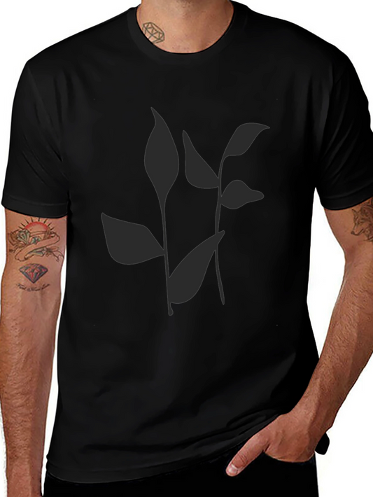 Stylish Black Tee with Abstract Leaf Print