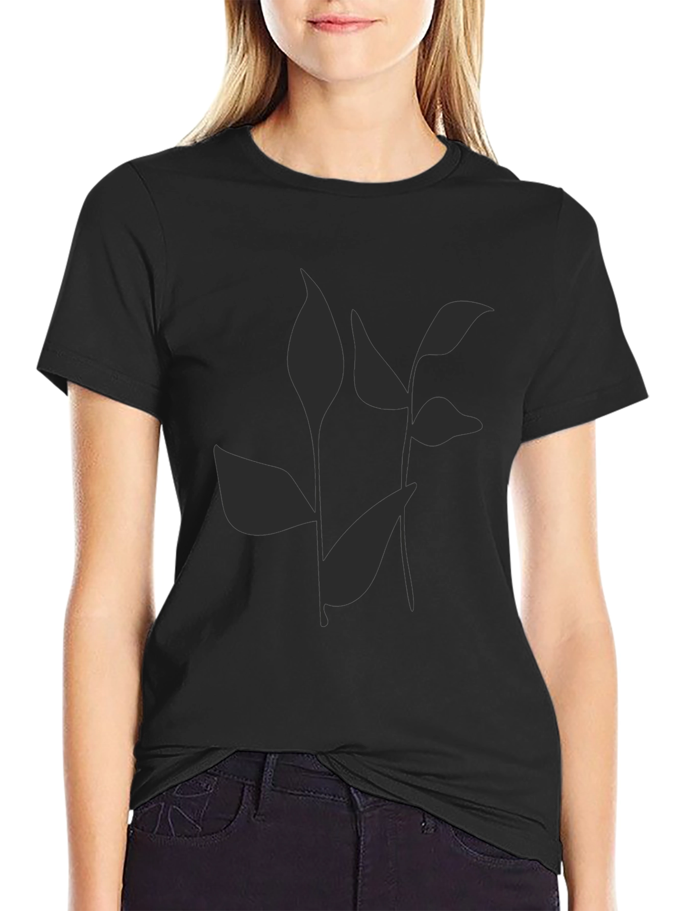 Stylish Black Tee with Abstract Leaf Print
