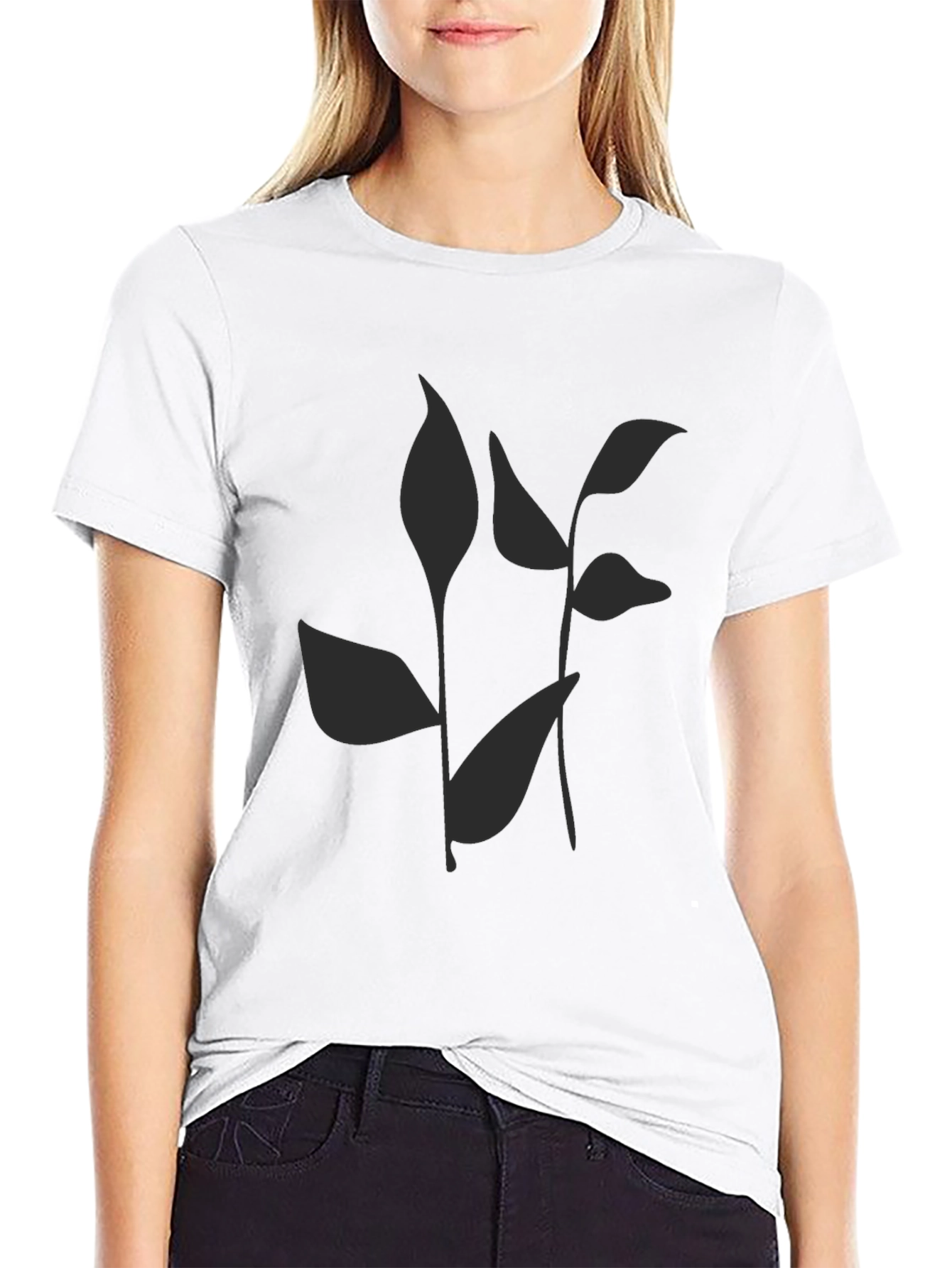Stylish Black Tee with Abstract Leaf Print