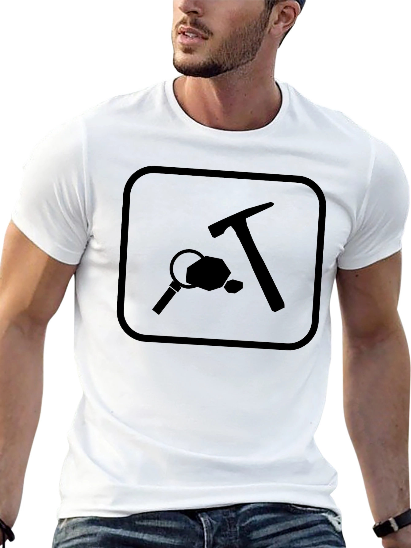 Miner T-Shirt: Geology Hammer & Magnifier Design