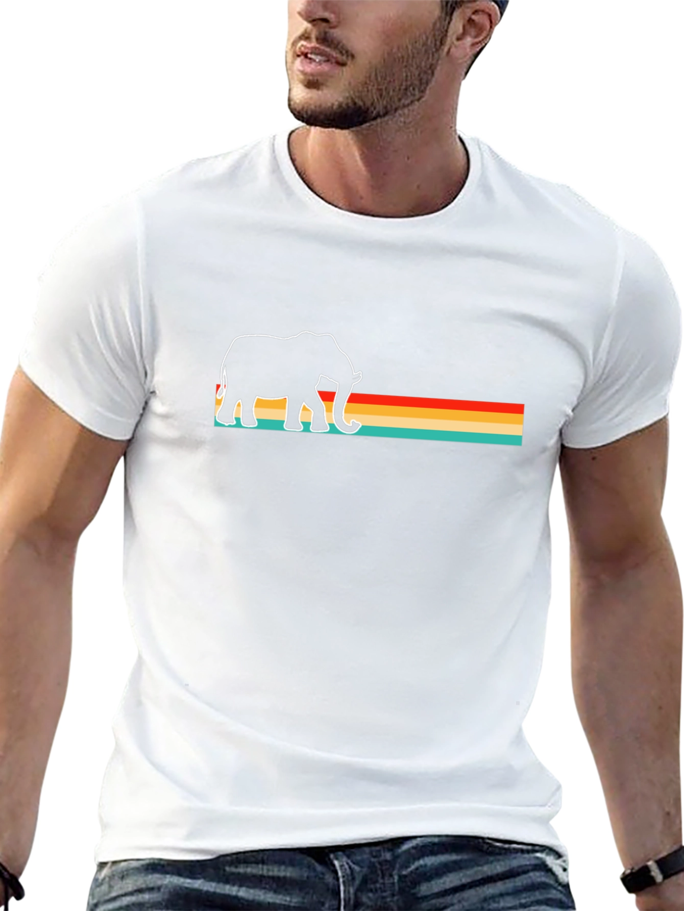 Retro Elephant Graphic Tee - Cool Stripes T-Shirt