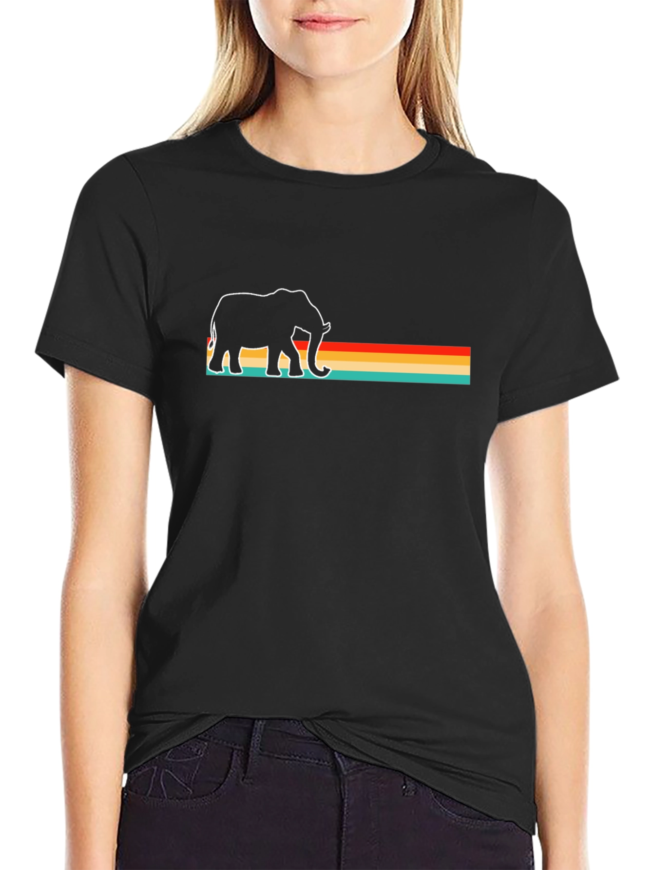 Retro Elephant Graphic Tee - Cool Stripes T-Shirt