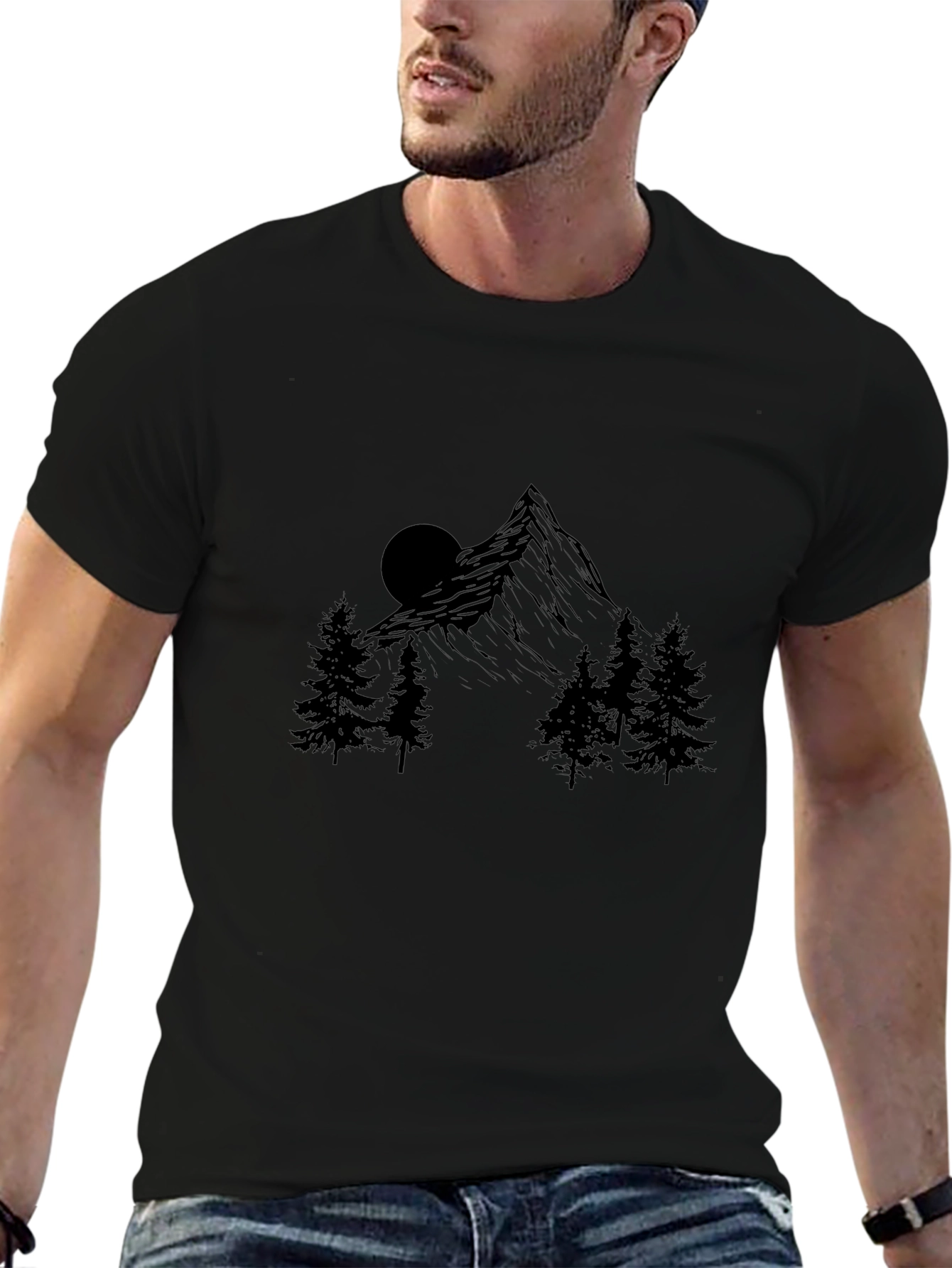 Mountain Scene Graphic Print Black T-Shirt