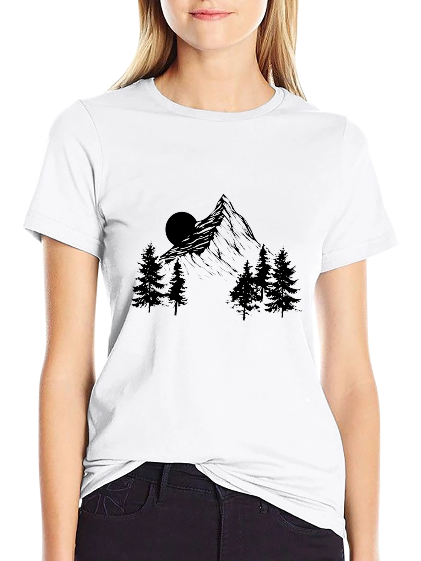Mountain Scene Graphic Print Black T-Shirt