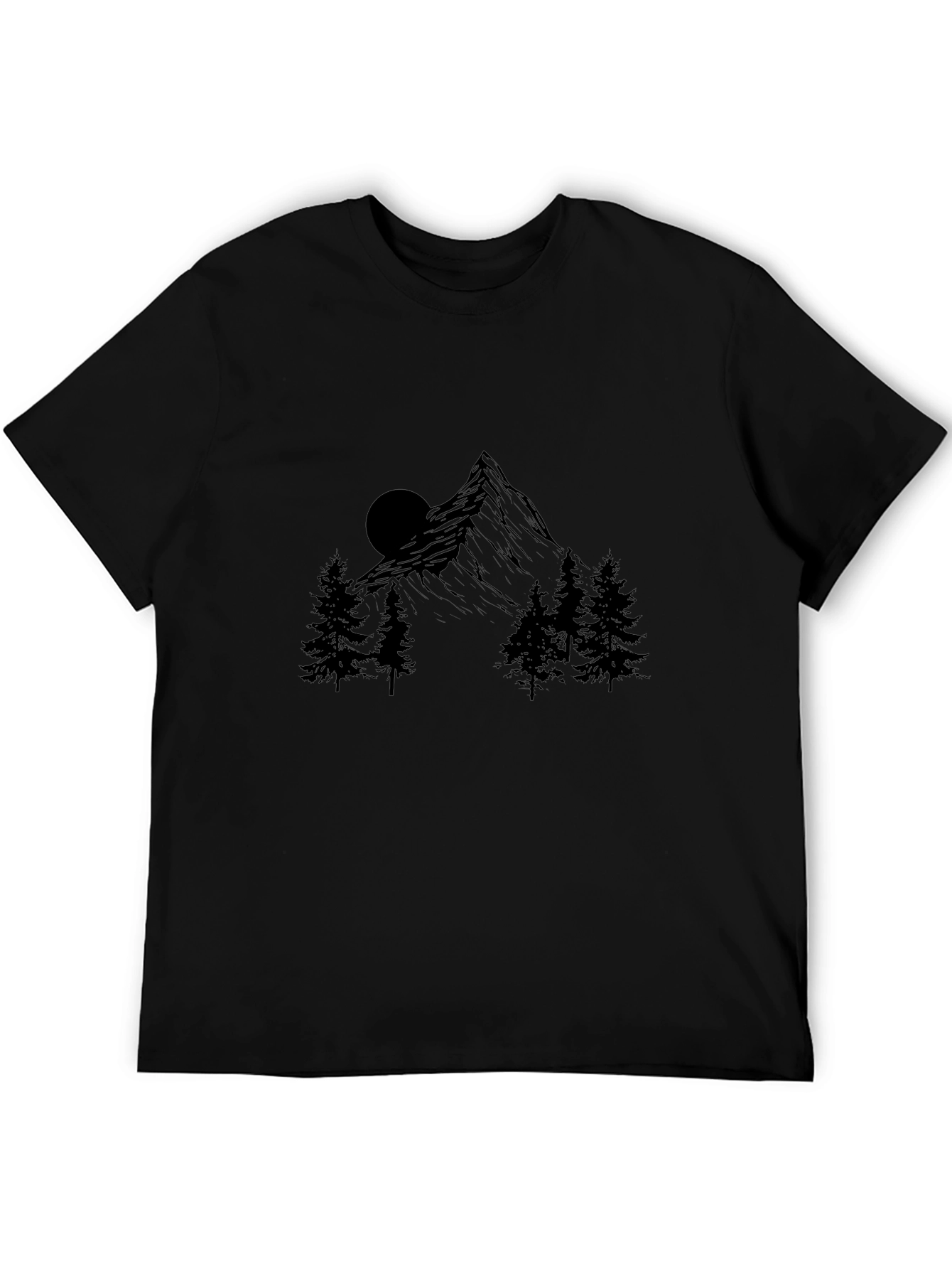 Mountain Scene Graphic Print Black T-Shirt
