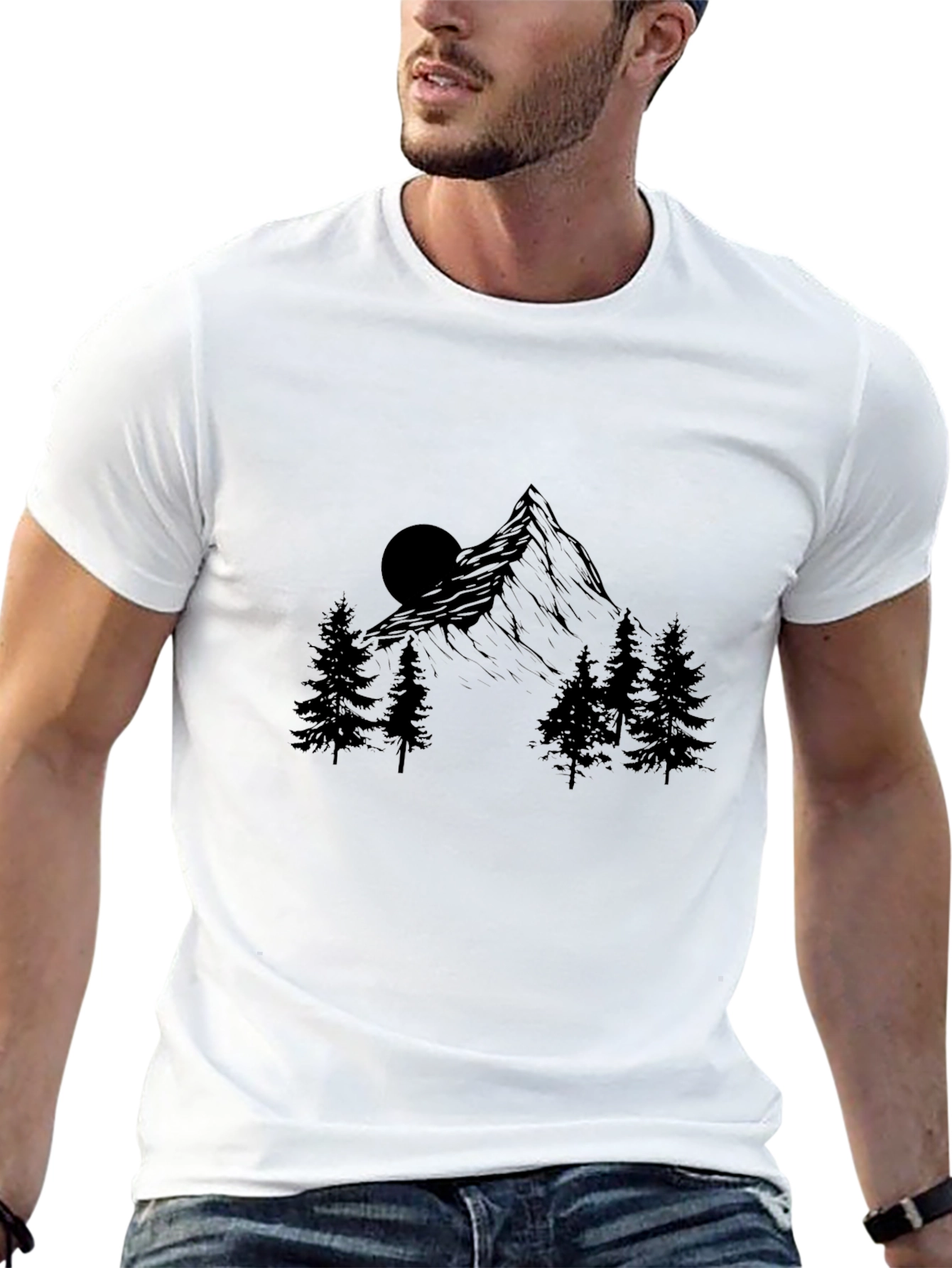 Mountain Scene Graphic Print Black T-Shirt