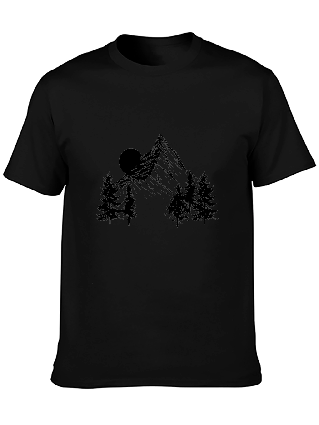Mountain Scene Graphic Print Black T-Shirt