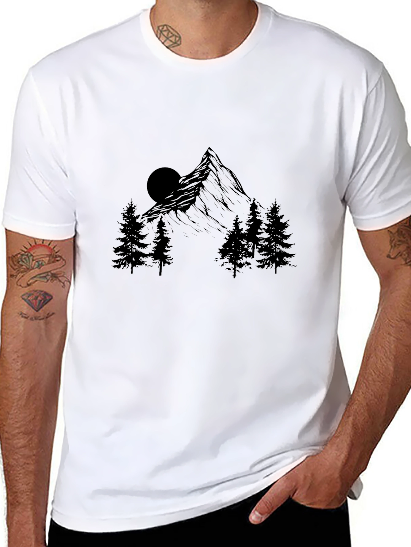 Mountain Scene Graphic Print Black T-Shirt