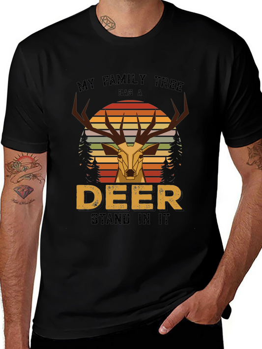 Deer Family Tree Graphic Tee - Black