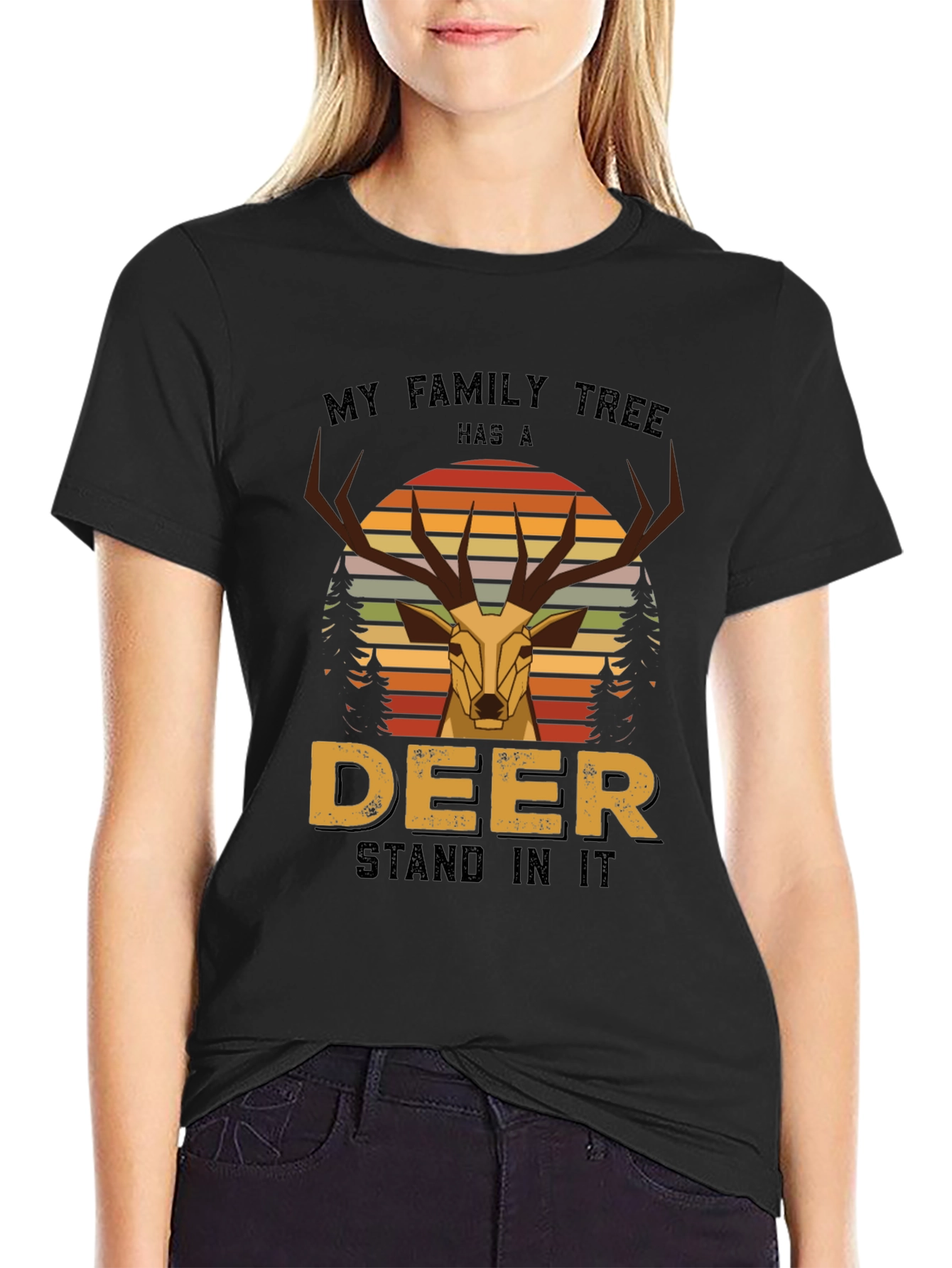 Deer Family Tree Graphic Tee - Black