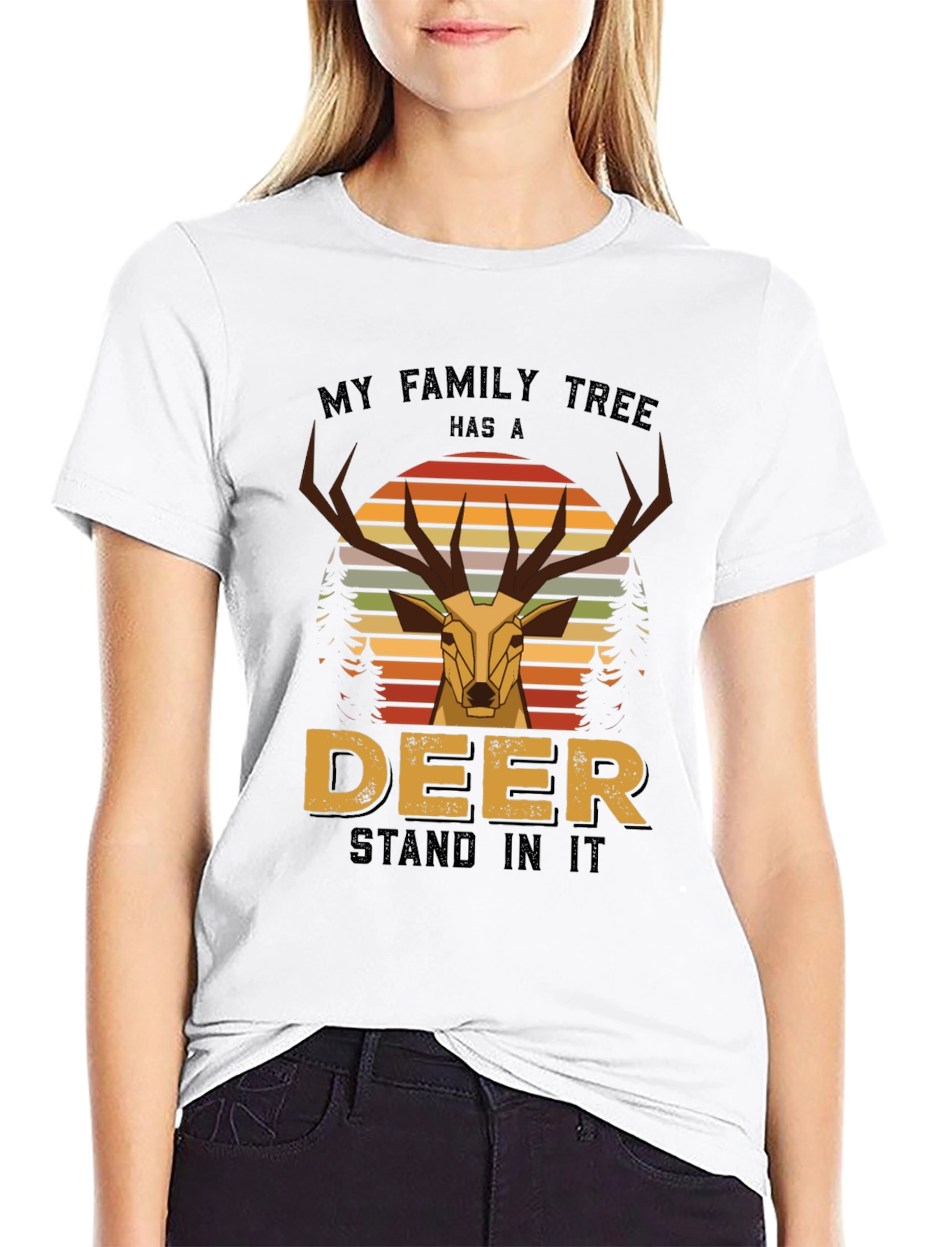 Deer Family Tree Graphic Tee - Black