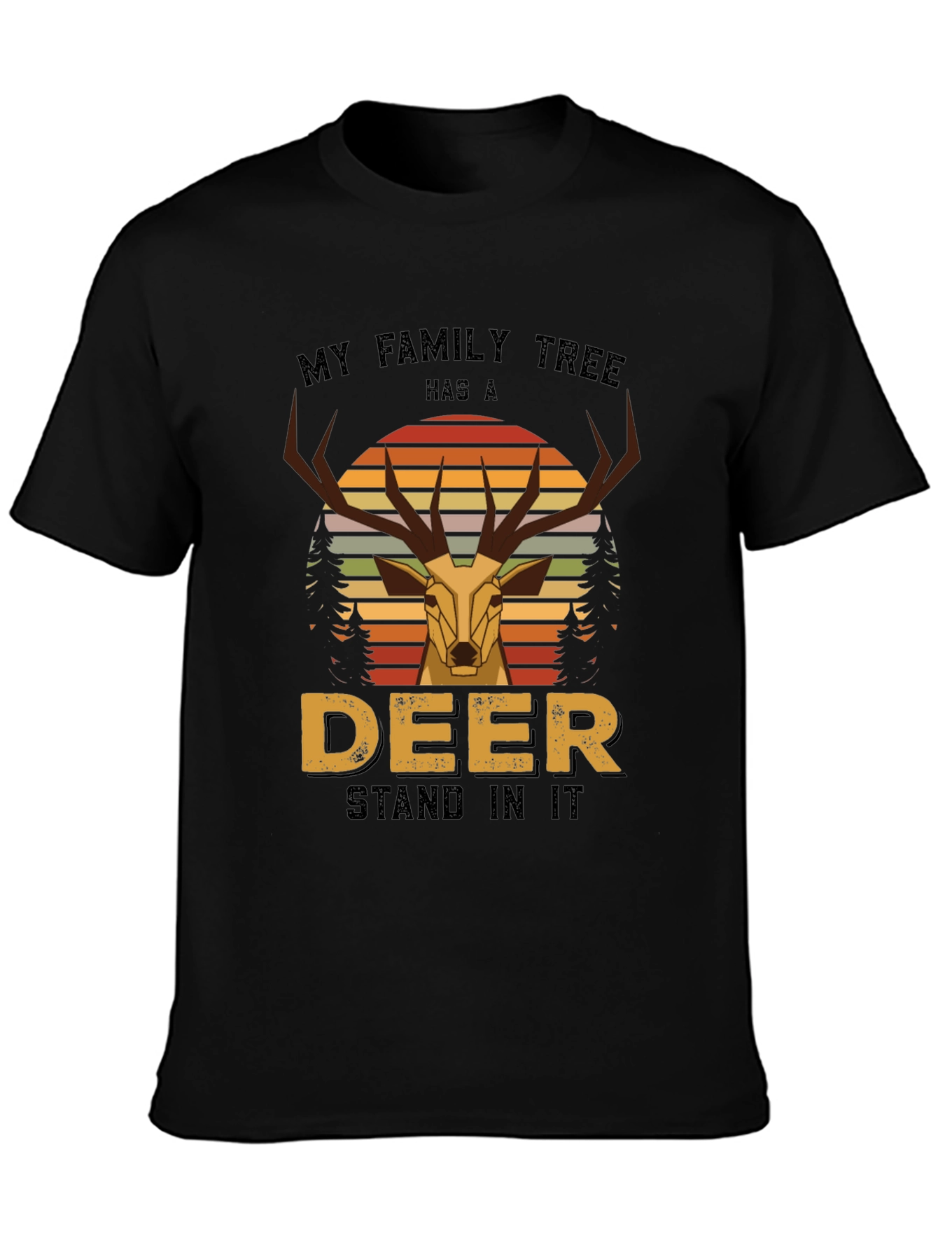 Deer Family Tree Graphic Tee - Black