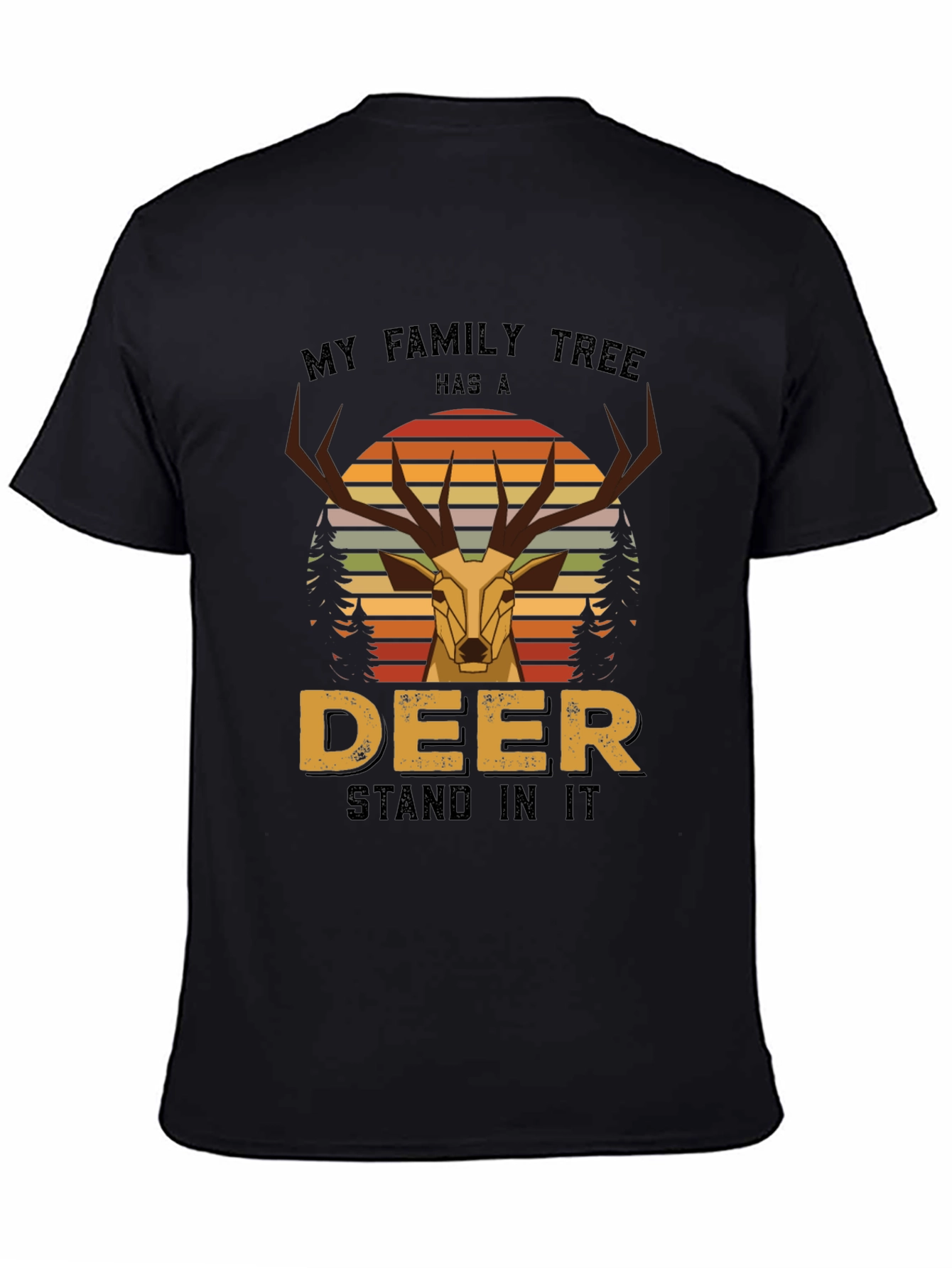 Deer Family Tree Graphic Tee - Black