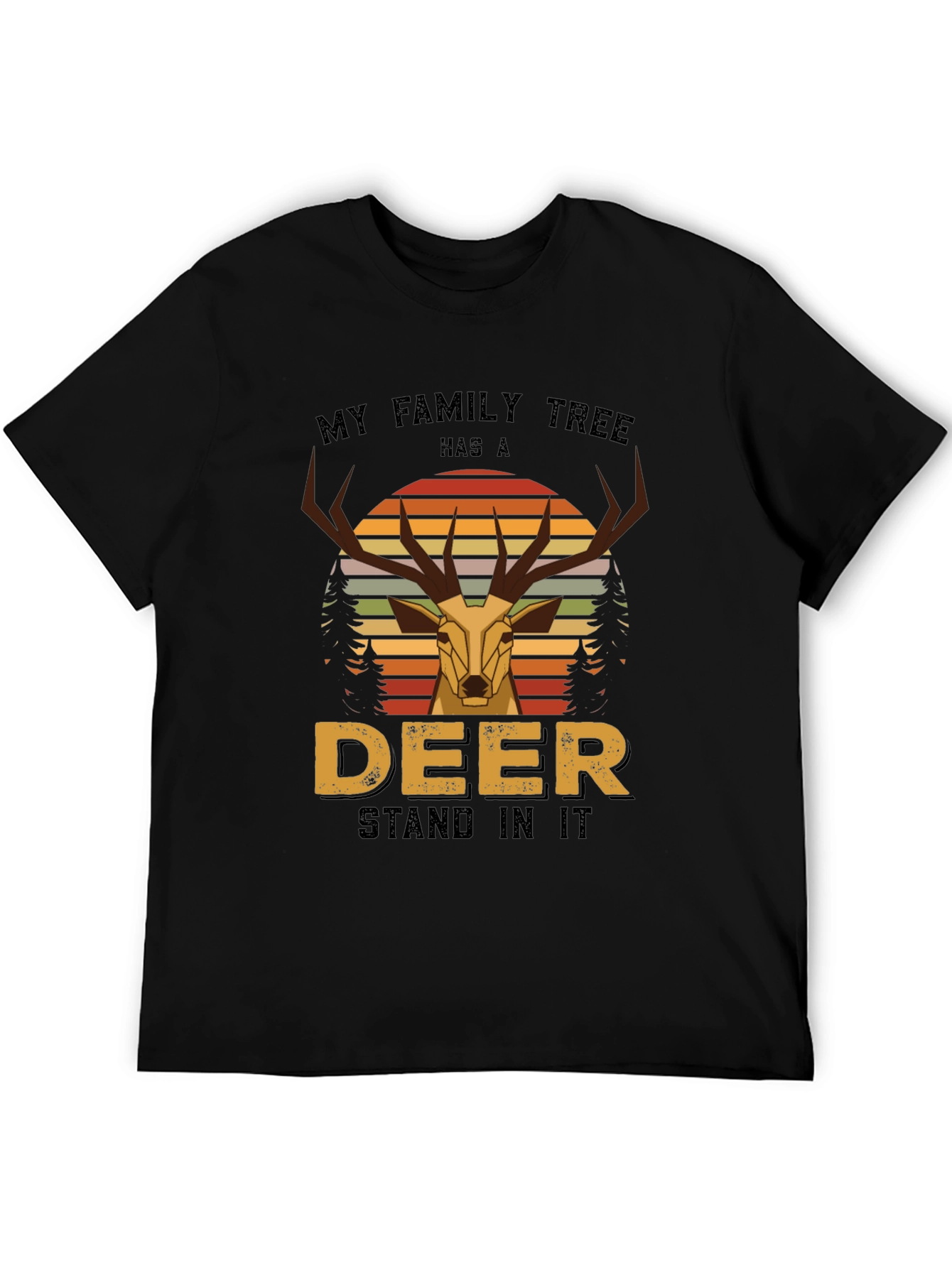 Deer Family Tree Graphic Tee - Black