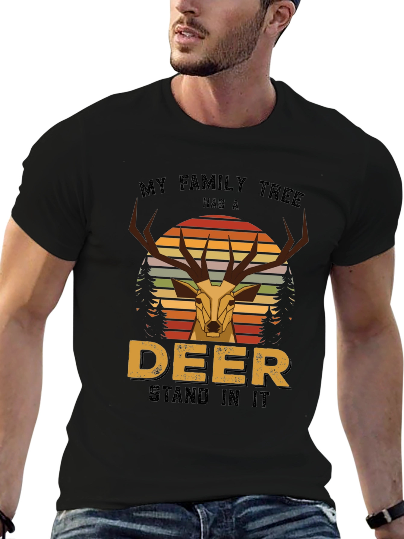 Deer Family Tree Graphic Tee - Black