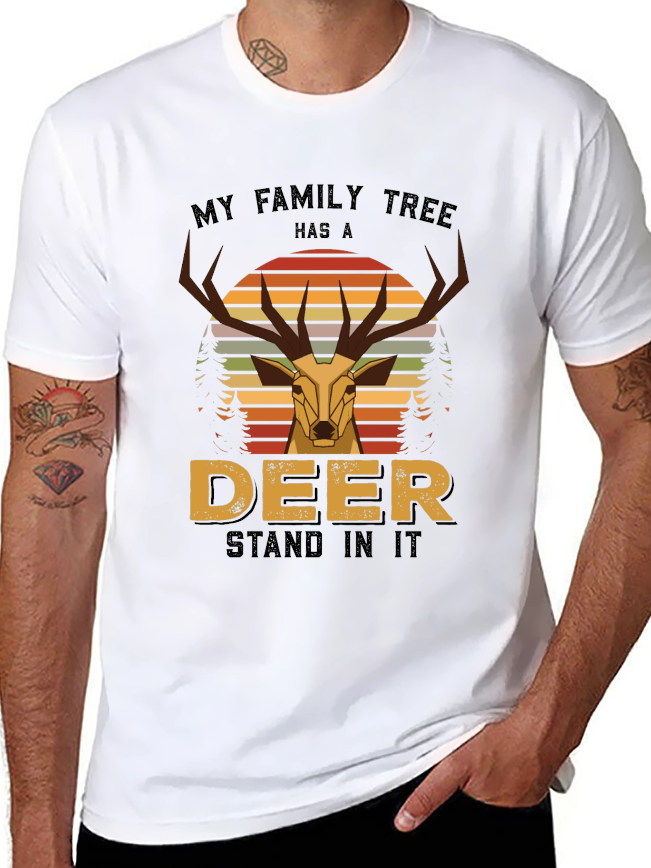 Deer Family Tree Graphic Tee - Black