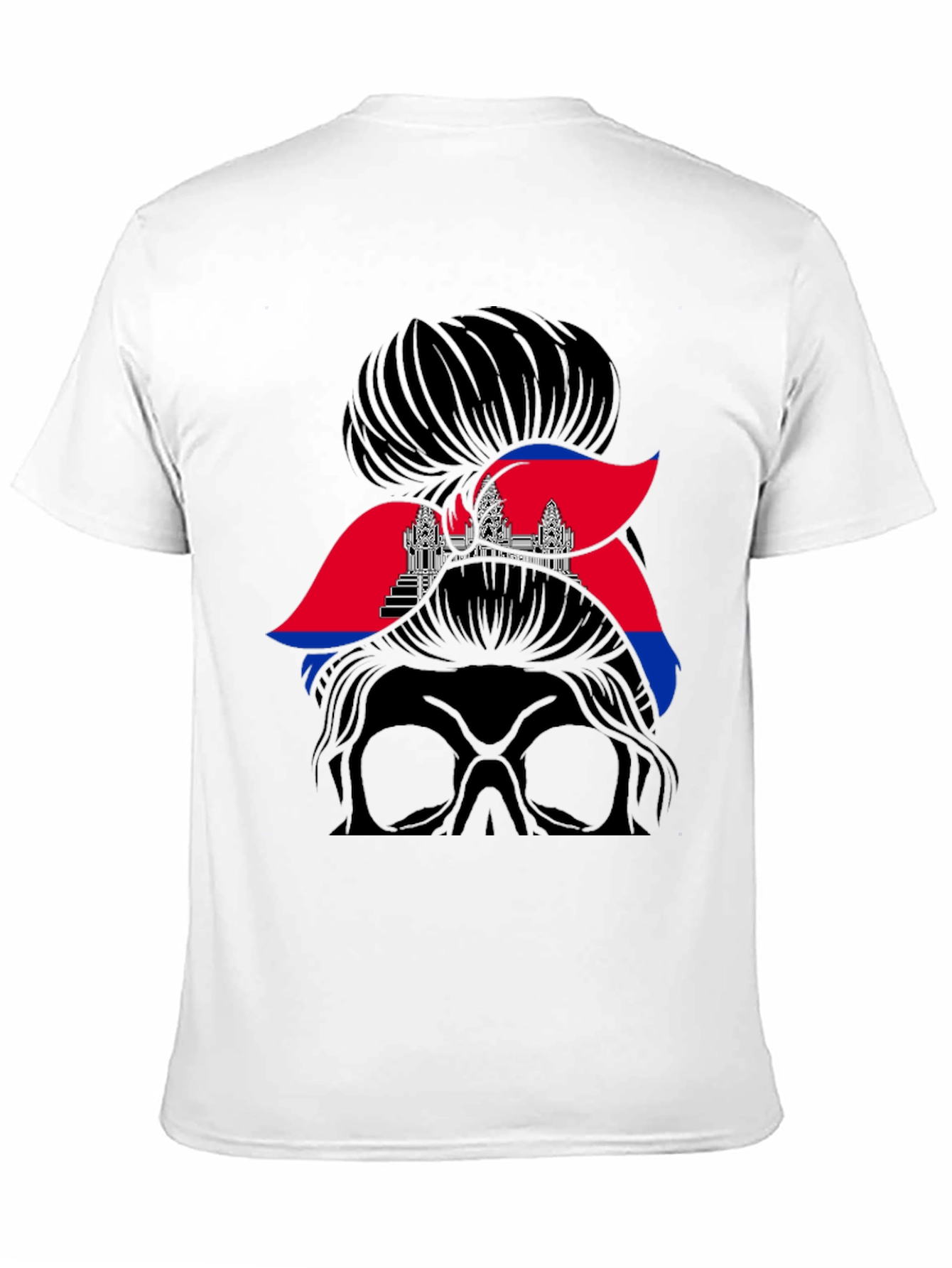 Cambodia Messy Bun T-Shirt Angkor Wat Flag Tee