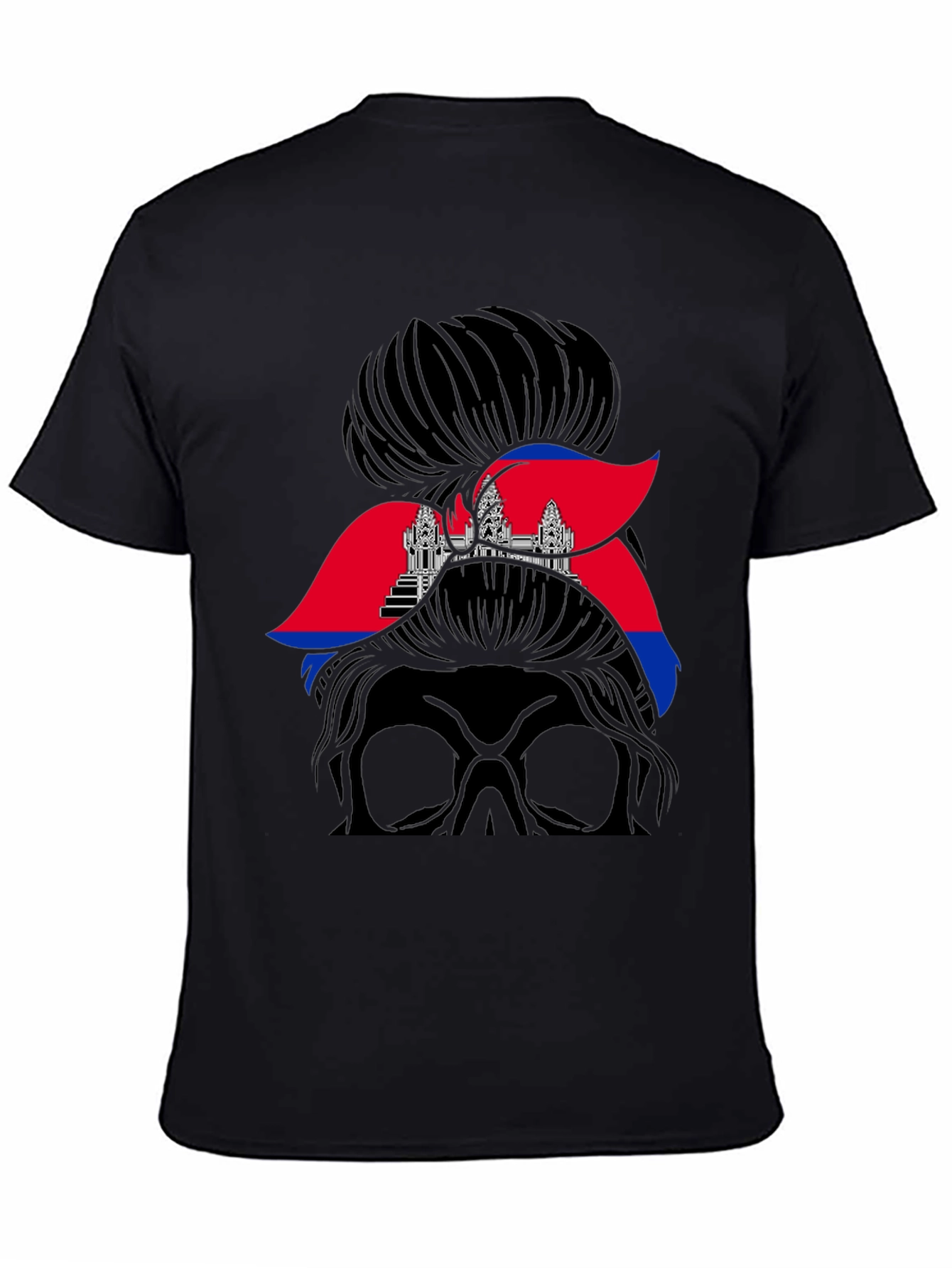 Cambodia Messy Bun T-Shirt Angkor Wat Flag Tee