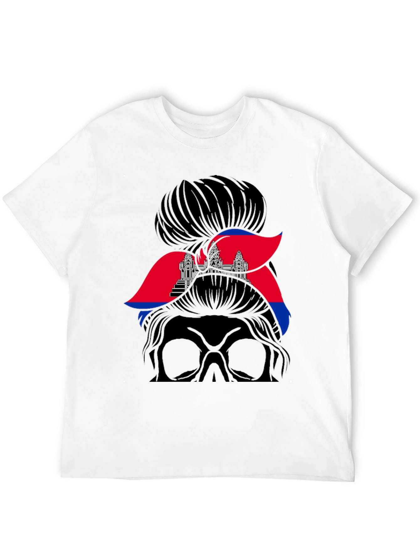 Cambodia Messy Bun T-Shirt Angkor Wat Flag Tee