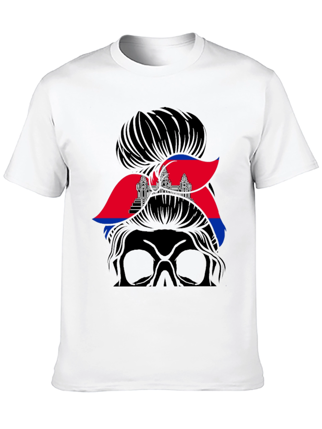 Cambodia Messy Bun T-Shirt Angkor Wat Flag Tee
