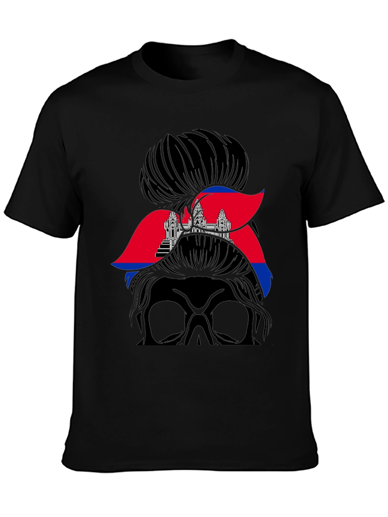 Cambodia Messy Bun T-Shirt Angkor Wat Flag Tee