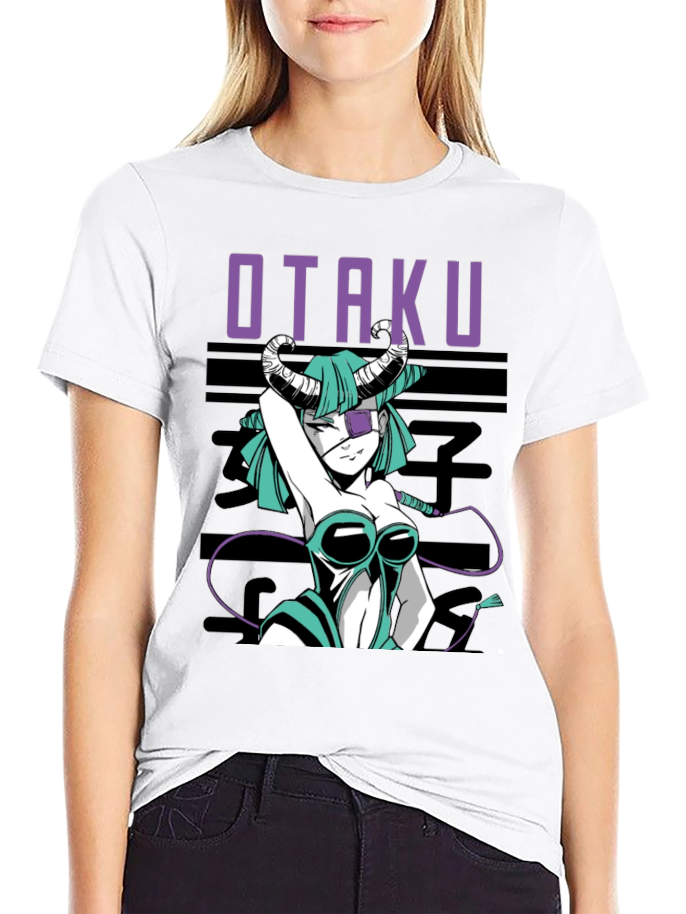 Otaku Anime Girl Graphic Tee - Black