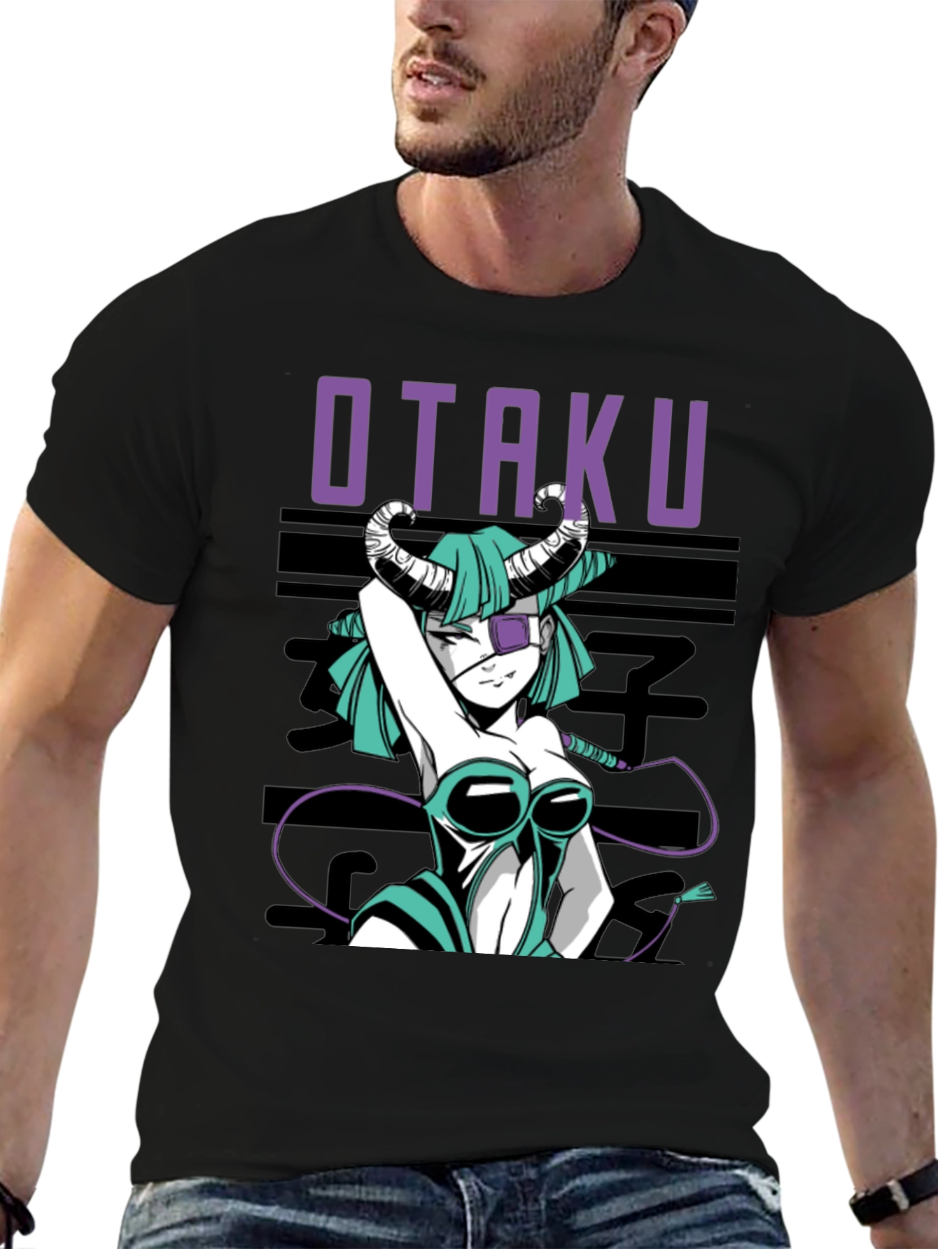 Otaku Anime Girl Graphic Tee - Black