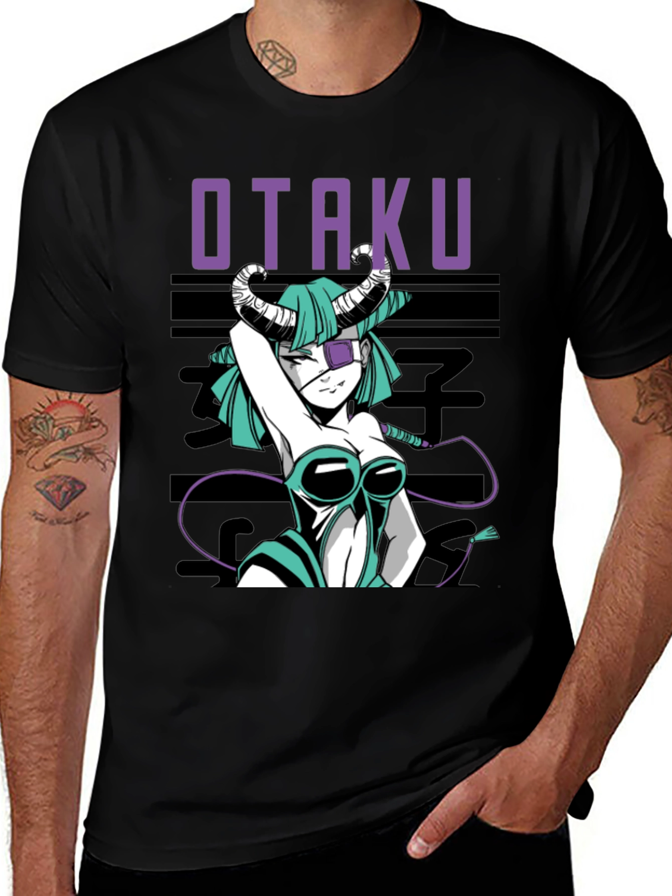 Otaku Anime Girl Graphic Tee - Black