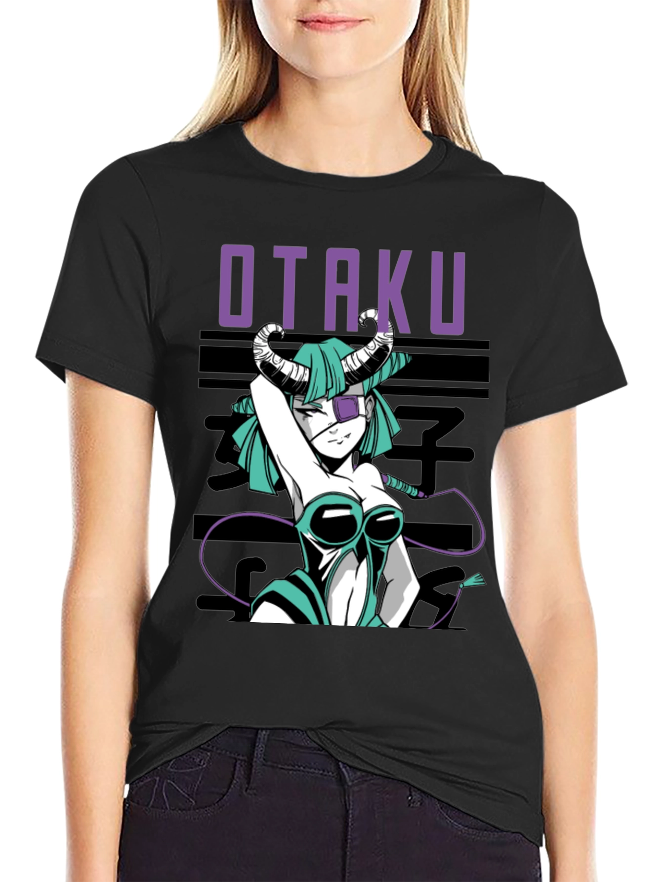 Otaku Anime Girl Graphic Tee - Black