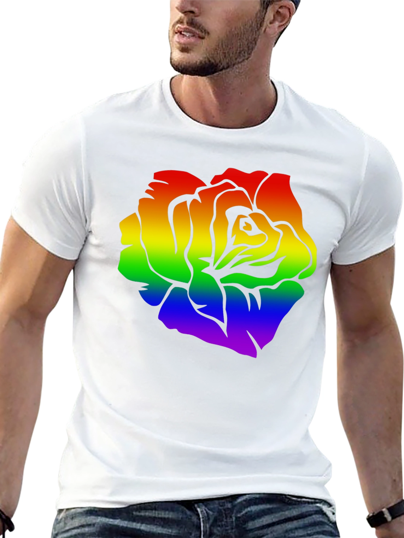 Rainbow Rose Graphic Black T-Shirt