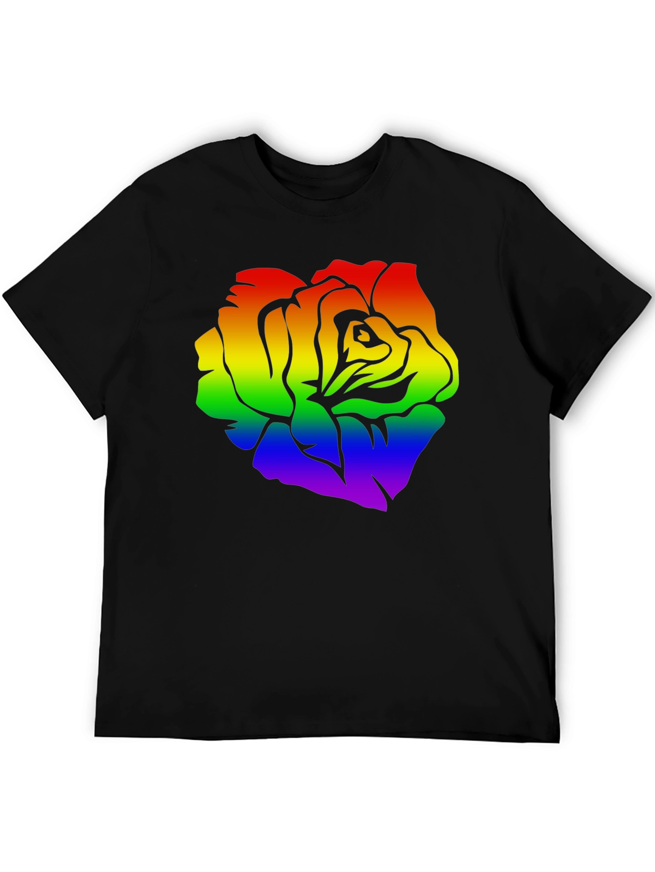 Rainbow Rose Graphic Black T-Shirt