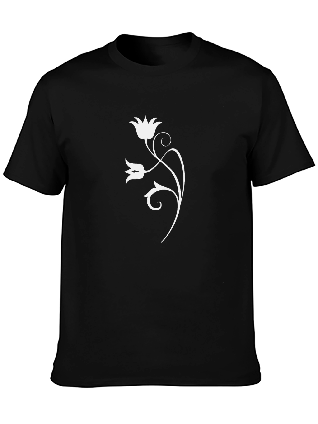 Black T-Shirt with White Floral Design