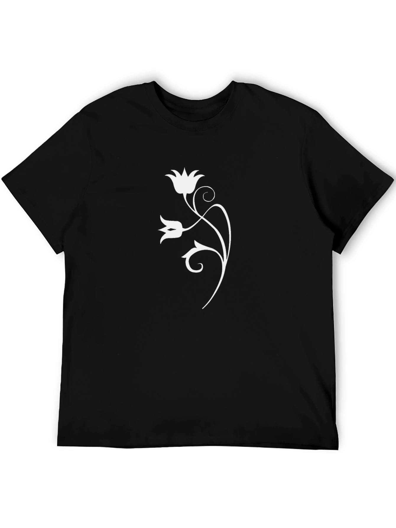 Black T-Shirt with White Floral Design
